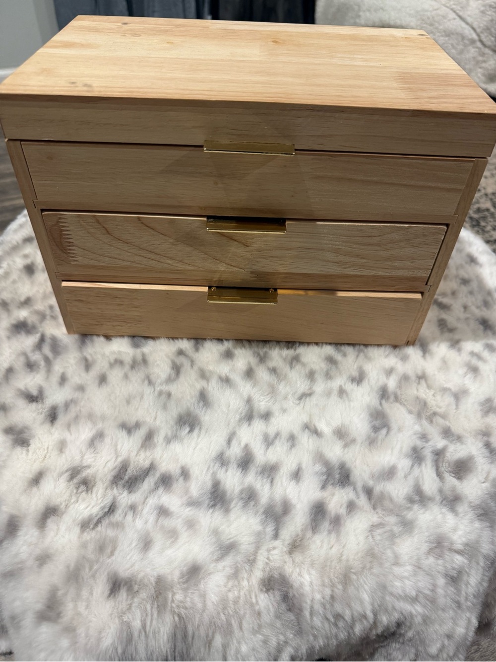 AND Natural Wood 3-Drawer Jewelry Organizer with Gold Pulls